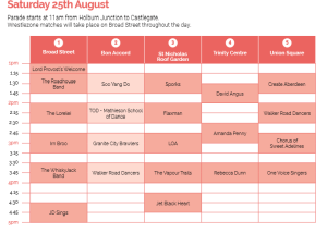 celebrate Aberdeen timetable